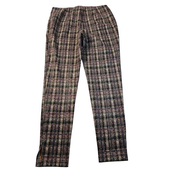 Zac & Rachel velour SOFT M Plaid Pants Tapered Leg Stretch Pull on festive comfy - Picture 2 of 9